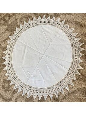 Handmade White Crochet Lace Round Tablecloth 40"
